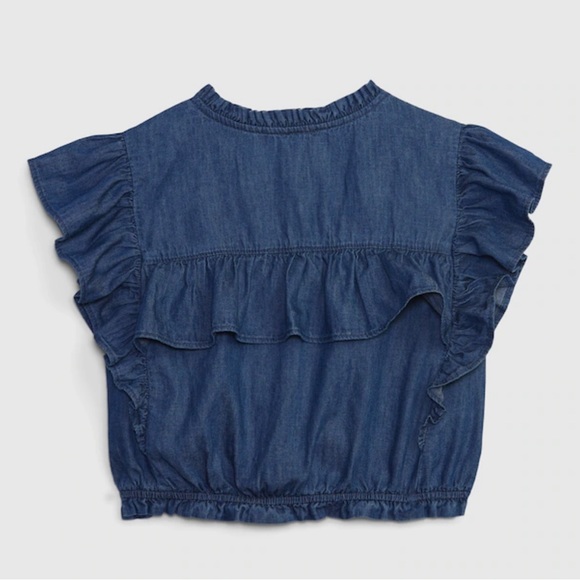 Gap × Love Shack Fancy Kids Denim Ruffle Button-Front Top XS 4-5 free shipping - Picture 3 of 3